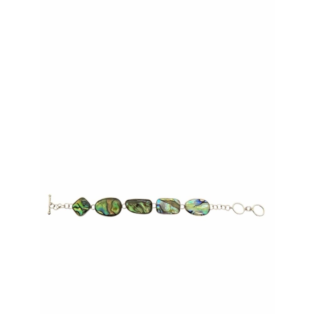 Vintage 925 Sterling Silver Abalone LUC Signed Adjustable Link Bracelet